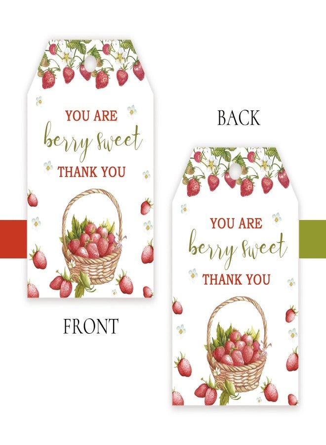 FORSHEEP 50pcs Strawberry Thank You Tags, Berry Sweet Gift Tag with String for Fruit Themed Party, Thank You Paper Tags for Girl Birthday/Sweet One Party Favors - Image 4